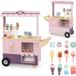 Infans Wooden Grocery Store Marketplace Toy ، Market Stand Shop Play Play With Universal Food Scale Record Rescork Rack 30 Accessories Gift for Ages 3+
