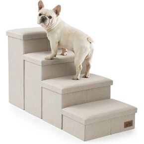 Dog Stairs with Storage, 3-Step Wider Sturdy Dog Steps for Small/Medium/Large Dogs and Older Cats, Folding Doggie Ramp for Bed/Couch/Car Hold Up to 210 lbs (16.7" H, Brown)
