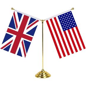 Desktop Flag Holder Desk Small Flag Stand Base Y Shape Double Mini Flags Pole Office School Conference Table Decoration (Silver)