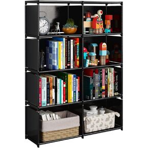 JIUYOTREE 6-Tiers Portable Bookshelf with Fabric Cloth at Back, 10 Cube Closet Storage Organizer Bookcase, Living Room,Study Room,Bedroom, Black