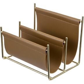 MyGift 2 Slot Modern Mail Holder و Deluxe Brass Tone Metal و Toffee Brown Leatherette Sling Sling Sling أو Desktop Tabletop Serter