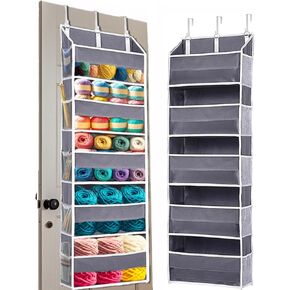 Over Door Yarn Storage Organizer,Large Capacity Yarn Storage Bag with 5 Yarn Balls Storage Pockets & 10 mesh side pockets are available to store Crochet Accessories & Knitting Supplies