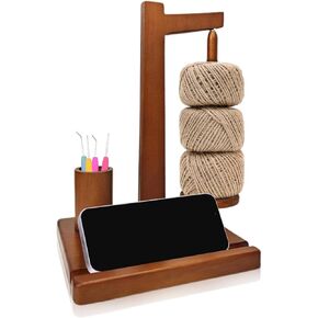 Wshxjzyay Yarn Holder for Crocheting, Wooden Yarn Spool Rack, Wooden Yarn Holder Phone Stand, Wool Genie Magnetic Yarn Holder, Crochet Gift for Knitting Lovers
