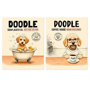 2 قطعت حمام الكلب والكلاب مفهوم طباعة طباعة فنية ، ديكور Goldendoodle المنزل ، 8x10 '