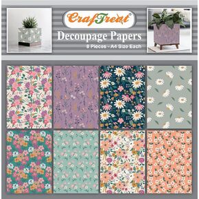 CrafTreat Floral decoupage paper for furniture - Fresh Florals 1 -Size: A4 (8.3 x 11.7 Inch) 8 Pcs -decoupage paper crafts-decorative paper for decoupage-decoupage paper floral for scrapbooking