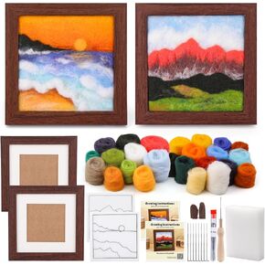 QMNNMA Needle Felting Kits for Beginners, Needle Felt Painting Kit, Wool Felting Kit with Picture Frame, Foam Pad, Felt Cloth, and Instructions, Used for Home Decoration, Art Craft