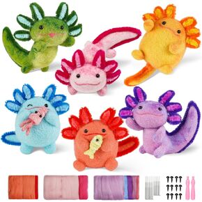 iptek Needle Felting Kit, 6 PCS Farm Animal Needle Felting Beginner Kits, Wool Felt Needle Felting Tools Foam Pad, Craft Party Supplies for Beginners Adult(Axolotl)
