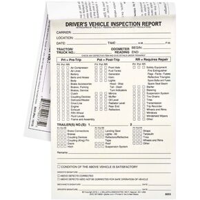 J. J. Keller Detailed Driver's Vehicle Inspection Report (Pre- & Post-Trip) 5-pk. - Book Format with 31 Sets, 2-Ply Carbonless, 5.5" x 8.5", Meet FMCSR Requirements,
