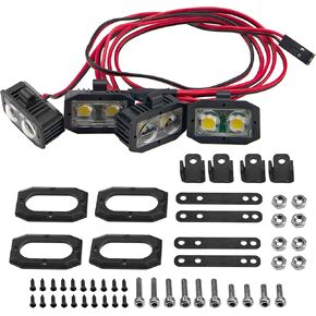 RC Crawler Bumper Light LED Headlight Spotlight w/Rectangular Cover Compatible with Traxxas TRX-4 Axial SCX10 90046 D90 CC01 Wraith Redcat Gen8 1/10 RC Crawler Car (4Leds)