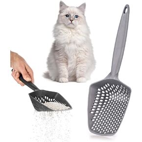 Set of 1 Cat Litter Scoop with Small Holes, Deep Sifting Shovel for Fine Litter, Reptile Terrarium Sand & Rabbit Pooper Lifter, Hanging Handle Poop Scooper (Black, Set of 1)