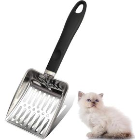 Cat Litter Scoop,Metal Cat Litter Scoop,Stainless Steel cat Litter Scoop with Non-Slip Handle,Poop Sifting,Kitten Pooper Lifter,for Litter Box