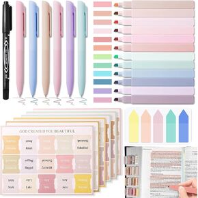 Bible Journaling Kit, Bible Study Supplies Kit for Women,12 Highlighters No Bleed, 6 Colored Pens, 75 Bible Tabs, 100 Sticky Notes and Marker Pen, Christian Gifts for Women Men