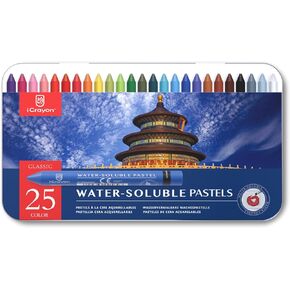12 Colors Water Soluble Pastels, Watercolor Pastels Set for Beginners and Hobbyists, Includes Sharpener, Palette & Brush for Vibrant Art Creations (Classic)