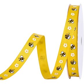 Bee Teacher Daisy Flower Grosgrain Ribbon for Crafts Hight Wrapping Bows Bows Decoration ، أبيض/أصفر/أسود ، 3/8 بوصة × 10 ياردة