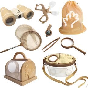 حشرات الماسك الماسك للأطفال explorer Kids Kids Kiting Kit ، Kit Bug Casher Kit للطفل مع مناظير ، زجاج مكبرة ، مجموعة الفراشة ل 3 3+ (بني) (بني)