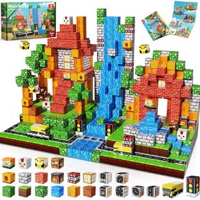 150 PCS Magnetic Blocks - Magnetic Building Block for Kids Ages 4-8, Magnet Blocks Sets for Grassland Build, Magnet Cubes Building Toys for Girls Boys Ages 3 4 5 6 7 8-12 Birthday Gift