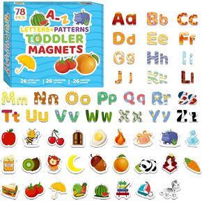 Cocurb 78 Pack Magnetic Letters Fridge Magnets للأطفال الصغار 3-8 ، ألعاب التعلم ، مغناطيس من الورق المقوى لأبجدية الثلاجة ألعاب الأطفال التعليمية 26 أحرف صغيرة ، 26 أنماط كائن