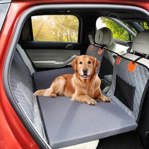 Dog Bed for Car Back Seat Cover, Non-Slip Travel Car Couch for Dog with Comfort Supportive Foam, Custom Fit Backseat Extender Pet Mat Cushion for Sedan, SUV & Truck, Scratch-Proof, Easy Clean