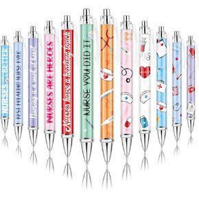 12 PCS Nurse Pens, 12 Lovely Cartoon Patterns Nurse Week Gifts Bulk, Retractable Nursing Pens, Black Ink Ballpoint Pen Nurse Gifts for Women Medical Assistants Students Pharmacy Technician