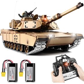 1/16 RC Tank ، Hong Long US M1A2 Abrams Army Toy مع الدخان والصوت والأضواء ، وخزان التحكم عن بُعد يطلق النار مع المسارات المعدنية المطورة ، وعجلة ضرس ، وصندوق تروس الصلب ، والبطاريات*2
