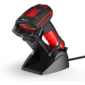 Alacrity Wireless Charging Barcode Scanner, 1D/2D Symbologies, Global Shutter Scan Sensor, Long-Distance 433MHz Wireless & Bluetooth Connectivity, Industrial Shock and Dust-Proof Barcode Reader, Red