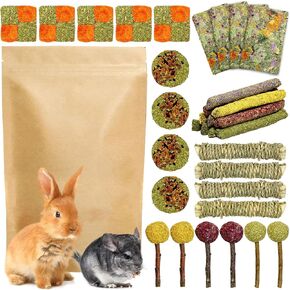 ألعاب Fhiny Rabbit Chew ، 33 PCS غينيا غينيا ، ألعاب مضغ الأسنان للأسنان المصنوعة يدويًا تيموثاوس ، العصي المولية والكعك الوجبات الخفيفة ، الهامستر لعلاج خنزير غينيا ،