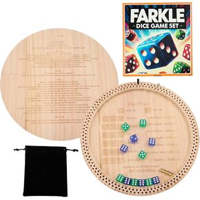 11.8-Inch 2025 New Farkle Dice Tray with Scoring Pegs, Pearl Dice, and Printed Rules – Classic Dice Game Set with Scoring Holes for Easy Progress Tracking