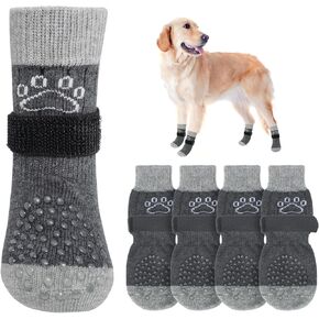 SCENEREAL Dog Socks to Prevent Licking Paws for Hot/Cold Pavement Anti Slip, Dog Shoes for Hardwood Floors, Dog Boots & Paw Protectors with Grippers for Small Medium Large Senior Dogs, Grey L