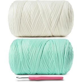 2 Pack Elastic Fabric T Shirt Yarn for Crocheting,Beginner Crochet Yarn with Polyester Spandex Blend,Total 800g/228yds Soft Tshirt Yarn for Crochet Crafts/Bags/Baskets(White+Black)