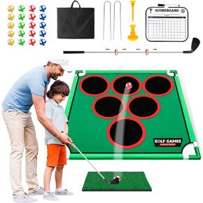 Battle Golf Game Play Set, Golf Chipping Cornhole Games for Adults with 20 Sticky Golf Balls, 6 Hole Covers, Golf Putting Mat＆Carrying Bag, Indoor Outdoor Lawn Backyard Golf Gifts for Men＆Kid