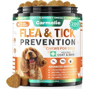 Flea and Tick Prevention for Dogs - 200 Chews Natural Dog Flea and Tick Support, Oral Flea Supplement for All Dogs, Supports Healthy Skin & Coat, Puppy Flea Protection - Chicken Flavor
