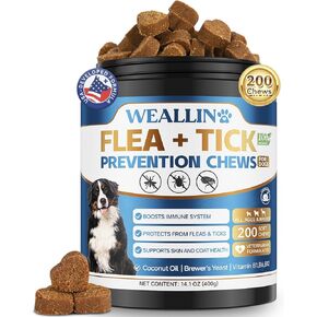 Flea and Tick Prevention for Dogs, 200 Soft Chews for Dog Fleas Ticks Treatment, Natural Dogs Oral Flea Chewables Support Supplement, Flea and Tick Chews for All Breeds & Sizes