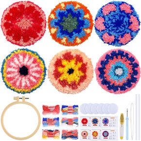 ERKOON Punch Needle Coasters Kit Adults Beginners, 6 Pcs DIY Easy Coaster Embroidery Set for Starter Art Craft, Needling Punching Project with Patterns, Tools, Yarns, Hoop, Instruction