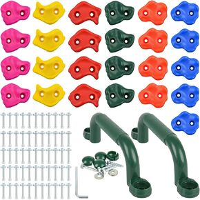 25 PCS Rock Climbing Holds for Kids, Rock Wall Holds with 2 Handles, Indoor and Outdoor Rock Wall Kit, Multi-Colored Climbing Rock Wall Grips for Playground Play Set(Medium)
