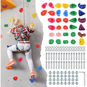 32Pcs Rock Wall Climbing Holds for Kids and Adults, Multi-Colored Rock Wall Climbing Kit, Indoor & Outdoor Playground Accessories with Mounting Screws
