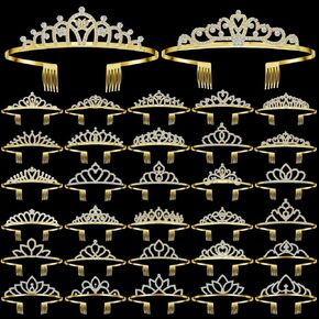 Lyrow 30 Pcs Tiara Crowns for Women Bulk Galentines Day Party Favors Crystal Queen Crowns with Comb Headband Silver Princess Tiaras for Birthday Wedding Halloween Christmas(Chic Style)