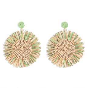 أقراط Raffia للنساء ، Rattan Raffia Dangle أسود ، قش ملفوف زهرة صفراء أبيض حلق بوهو صيف بيان أقراط الفساتين الصيفية المجوهر