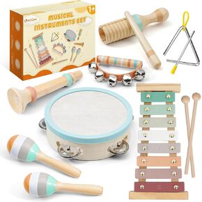 ألعاب Leeqee Montessori لمدة 1 2 3 سنوات - ألعاب خشبية ، الآلات الموسيقية للأطفال ، وأدوات الإيقاع بالألوان المحايدة التي يتم تعيينها مع بوهو Xylophone الحديثة للأطفال الصغار 3+ تعليم موسيقي