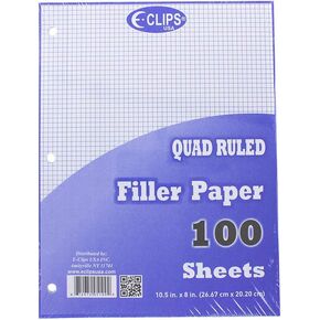 Craft County Loose Leaf Quad Ruled Filler Paper with 3-Hole Punch – Office and Writing Supplies – 100 Sheets (1 Pack)