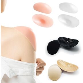 4 Pairs Silicone Shoulder Pads Invisible Anti-Slip Shoulder Push-up Pads Reusable Natural Shoulder Enhancer Sticky Pad for Women’s Clothing (Clear, Black, Pink, Skin Color)