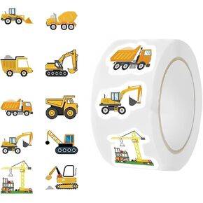 Construction Vehicles Sticker Roll, Kids Construction Equipment Decals with Dump Trucks, Cranes, Excavators, Yellow