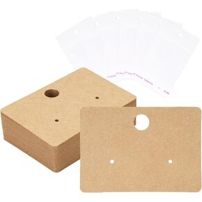 Joycraft 100pcs بطاقات عرض القرط ، 2x1.4 في علامات حامل ورق أبيض مع 100pcs أكياس ، حزمة عرض المجوهر