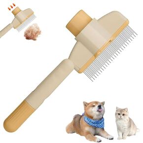 2025 Self-Cleaning Pet Hair Removal Comb & Flea Comb for Cats and Dogs Stainless Steel Grooming Brush with Release Button, De-Shedding Tool for Hair, Massaging Tangle-Free Pet Comb (Green)