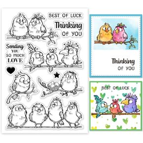 GLOBLELAND Funny Birds Branches Clear Stamps Cartoon Animals Silicone Stamp Seals Transparent Stamps for DIY Scrapbooking Cards Making Photo Album Journal 6.3x4.3inch