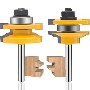 OLETBE 3 PCS Router Bit Set, 1/2-Inch Shank Round Over Raised Panel Cabinet Door Rail and Stile Router Bits, Woodworking Wood Cutter, Wood Carbide Groove Tongue Milling Tool(Gold)