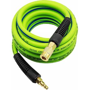 YOTOO Hybrid Air Hose 3/8-Inch by 25-Feet 300 PSI Heavy Duty, Lightweight, Kink Resistant, All-Weather Flexibility with 1/4-Inch Industrial Quick Coupler Fittings, Bend Restrictors, Green+Blue