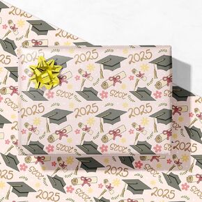 ورقة التغليف Giolniay لفئة 2025 - CAP Pink & Gold Cap و Diploma للهدايا الكلية والثانوية GRAG WARP - 28 × 40 بوصة ، 4 أوراق مطوية ، سهلة التخزين