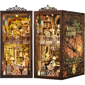 Book Nook Kit ، Book Nook Kits for البالغين DIY BookNook Model Build ، DIY 3D Wooden Puzzle Bookend BookNook Bookshelf Insert Miniature Dollhouse Kit for Home Decoration