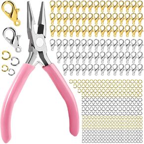 LEOBRO 801 PCS Lobster Claw Clasps and Jump Rings, Lobster Clasp for Jewelry Making, Bracelets Necklace Clasp, Jewelry Clasps and Closures, Jewelry Making Supplies, with Needle Nose Pliers