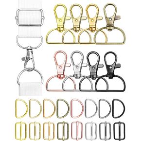 FIVEIZERO 120PCS Swivel Clasp Hooks Kit,Includes 8 Colors Metal Swivel Snap Hooks,Slide Buckles and D Rings,Keychain Clasps Purse Hardware for Bag Making,DIY Crafts,Wallet and Accessories(25mm)